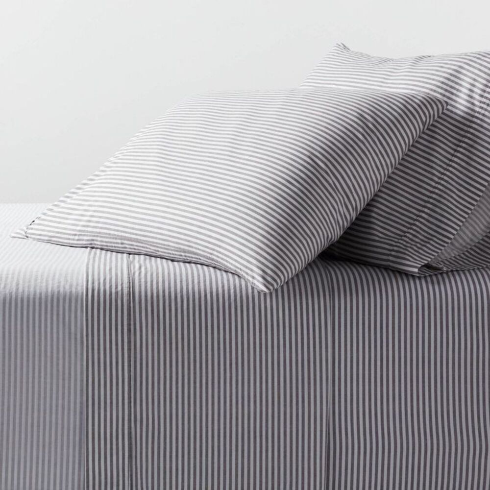Full Organic Percale Sheet Set Charcoal/White Stripe - Threshold